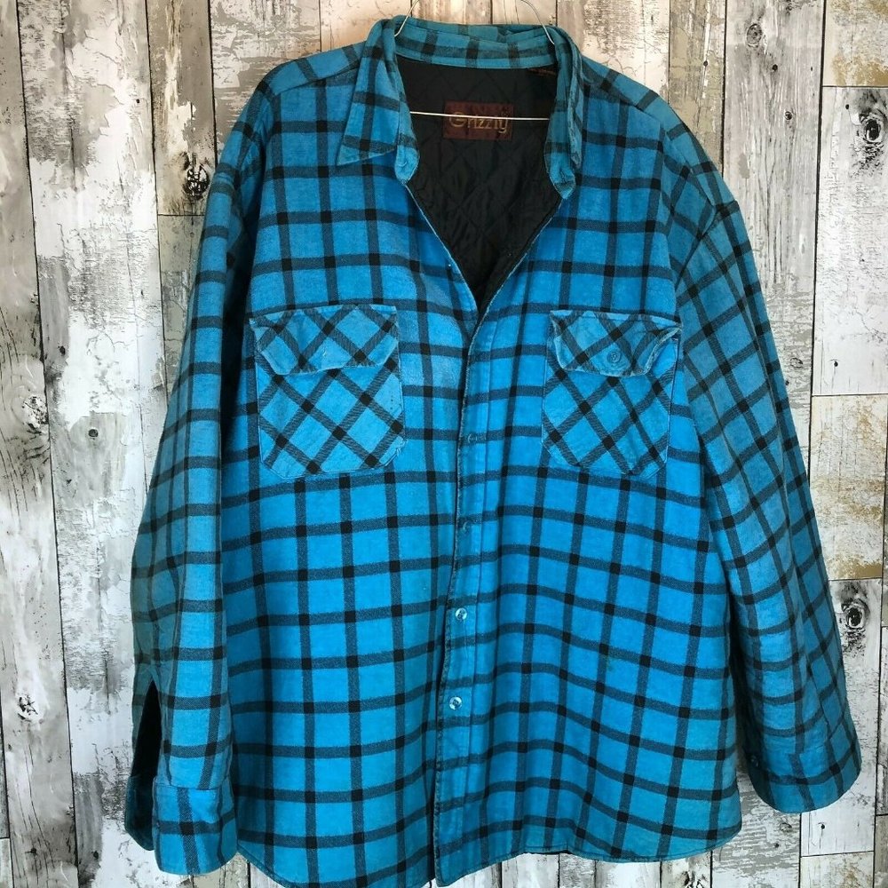 GRIZZLY QUILTED LINED FLANNEL DISTRESSED SHIRT